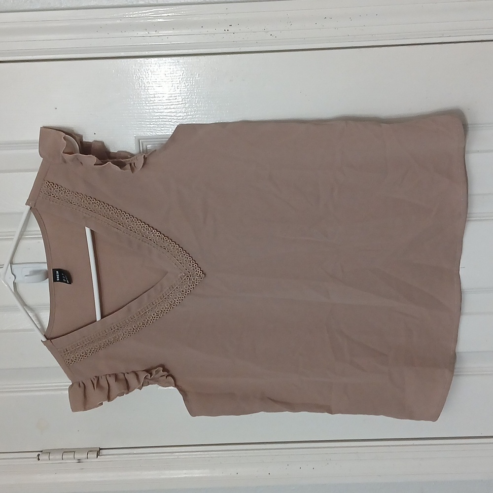SHEIN Tan Ruffled V-Neck Top - Picture 3 of 5